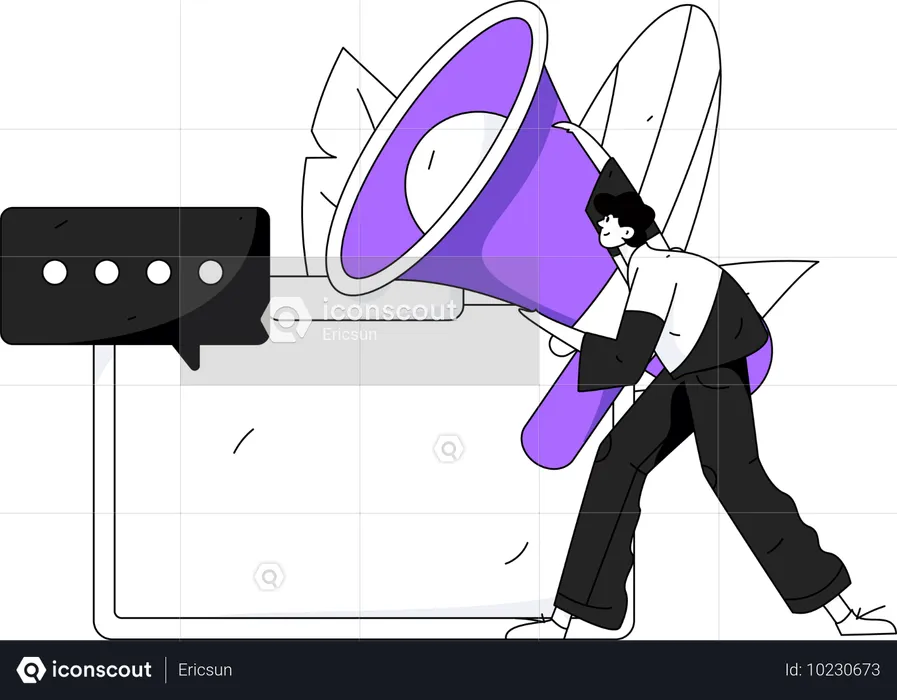 Homem segurando megafone enquanto faz marketing  Ilustração