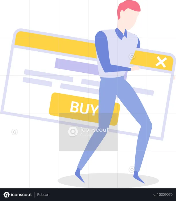 Homem segurando modelo de página de site para compras online  Ilustração