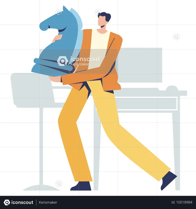 Homem segurando cavalo enquanto obtém estratégia de negócios  Ilustração