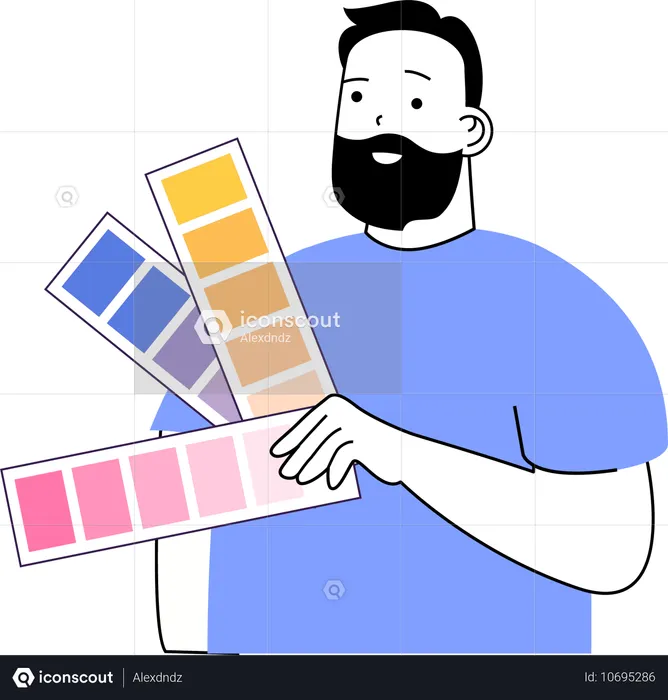 Homem segurando paleta de cores enquanto seleciona a cor  Ilustração