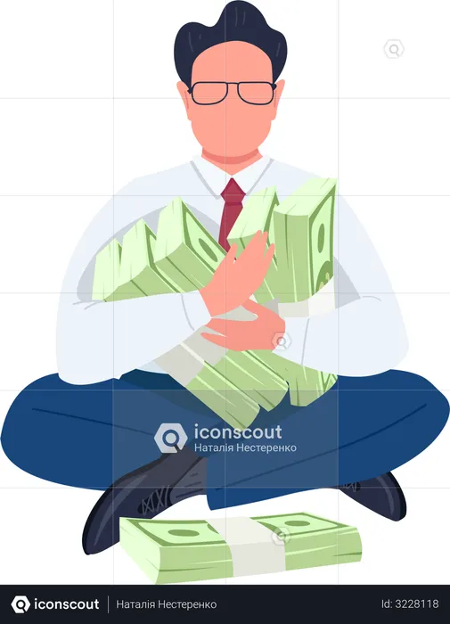 Homem segurando pilhas de dinheiro  Ilustração