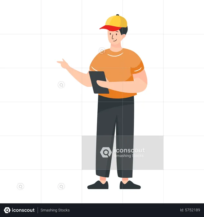 Homem segurando o tablet  Ilustração