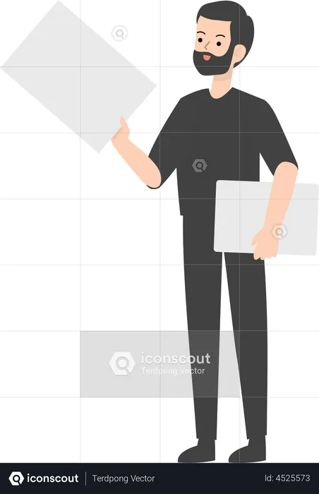 Homem segurando um cartaz em branco  Ilustração