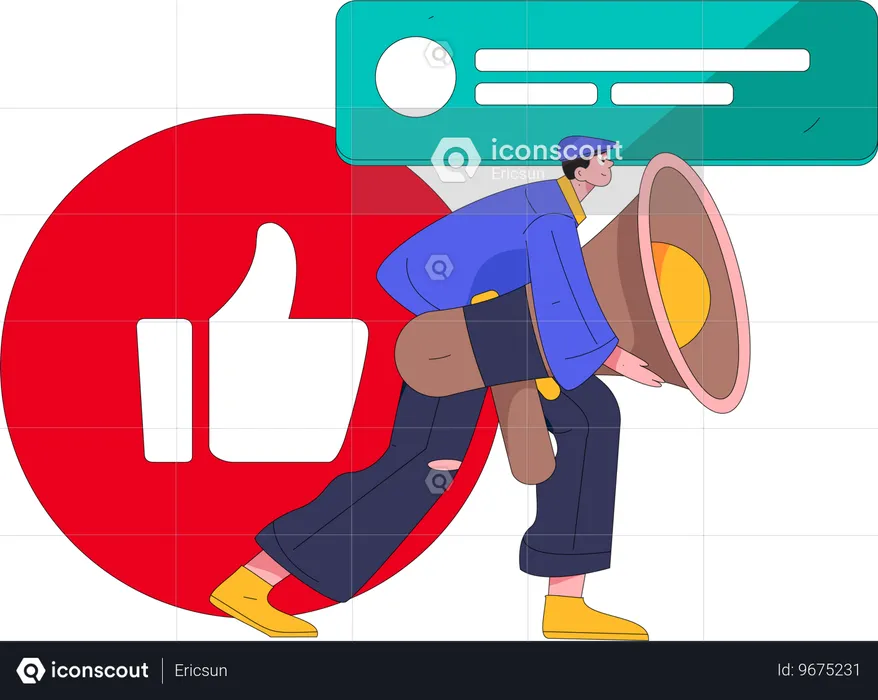 Homem segurando megafone enquanto faz marketing  Ilustração