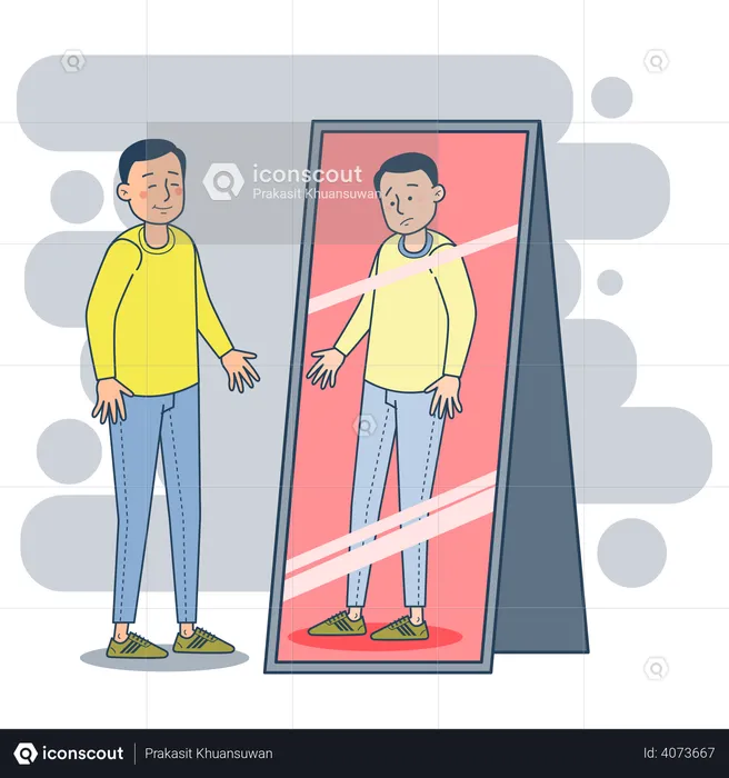 Homem sentindo depressão por causa de sua aparência  Ilustração
