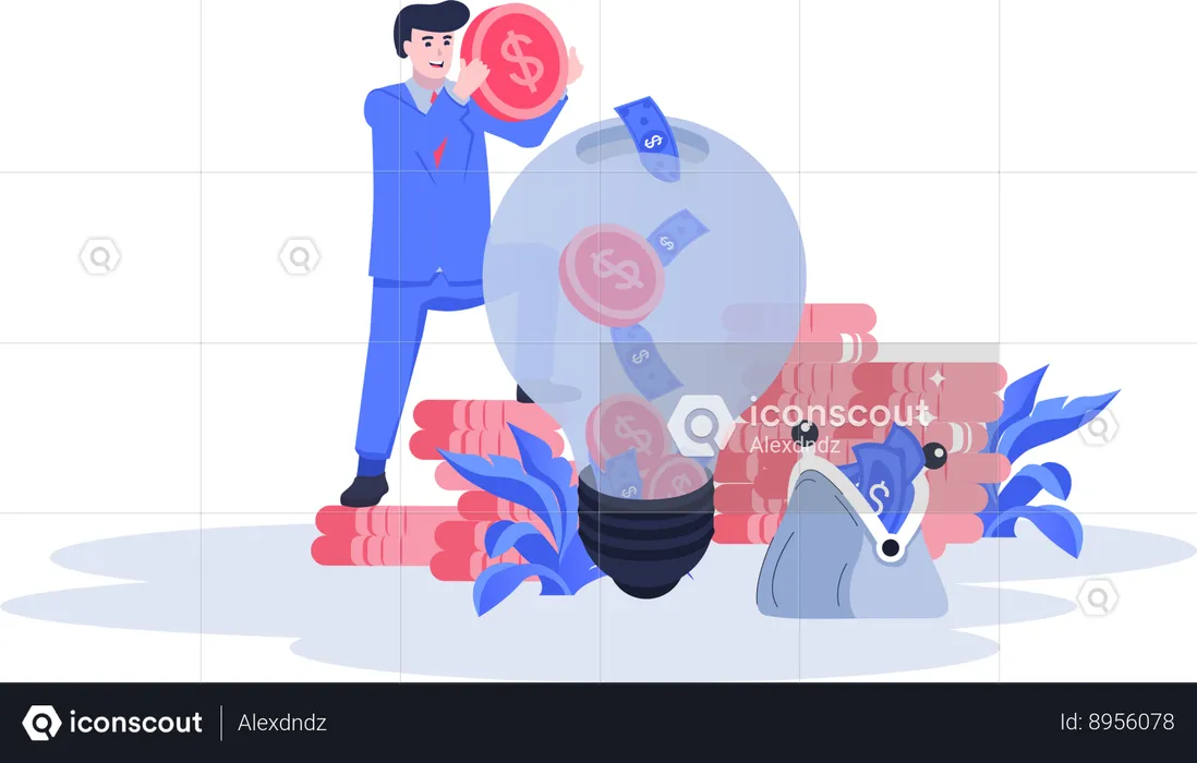 Homem tendo ideia financeira  Ilustração