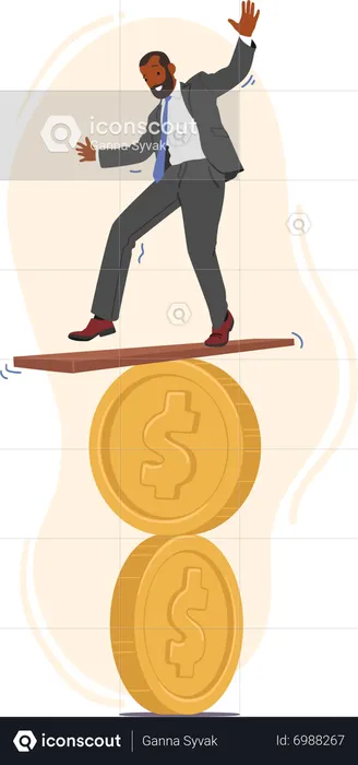 Homem tentando se equilibrar na moeda  Ilustração