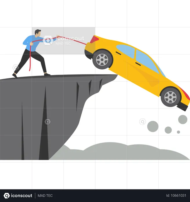 Homem tentando salvar seu carro  Ilustração