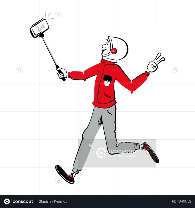 Homem tirando selfie enquanto corre  Ilustração