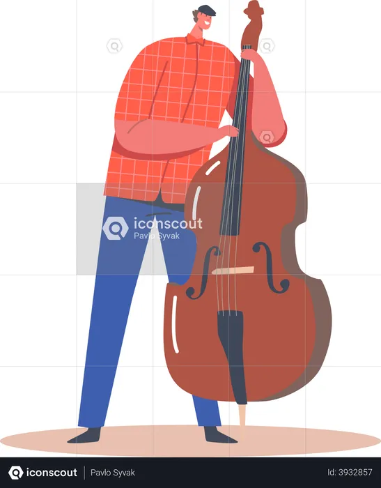 Homem tocando contrabaixo  Ilustração