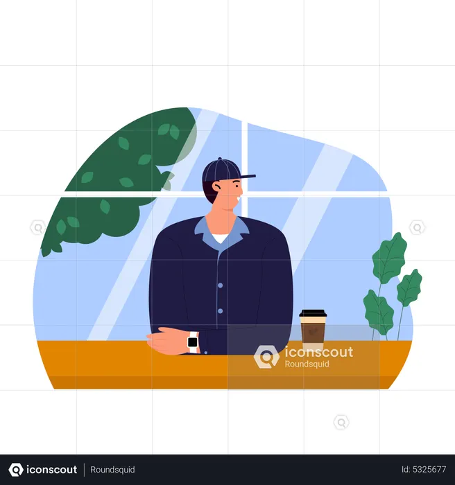 Homem tomando café no café  Ilustração