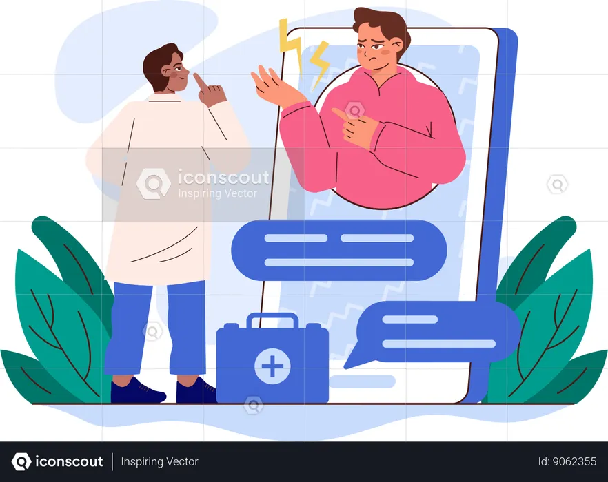 Homem fazendo consulta médica on-line  Ilustração