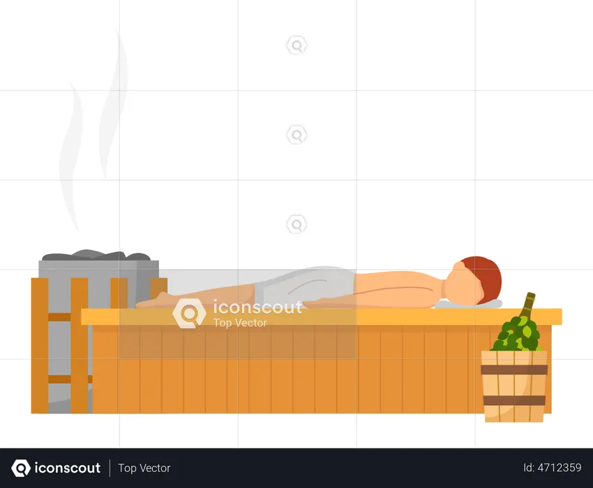 Homem tomando sauna a vapor quente  Ilustração