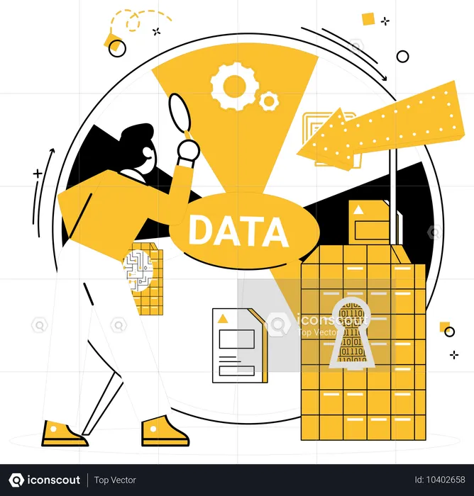 Homem trabalhando em big data  Ilustração