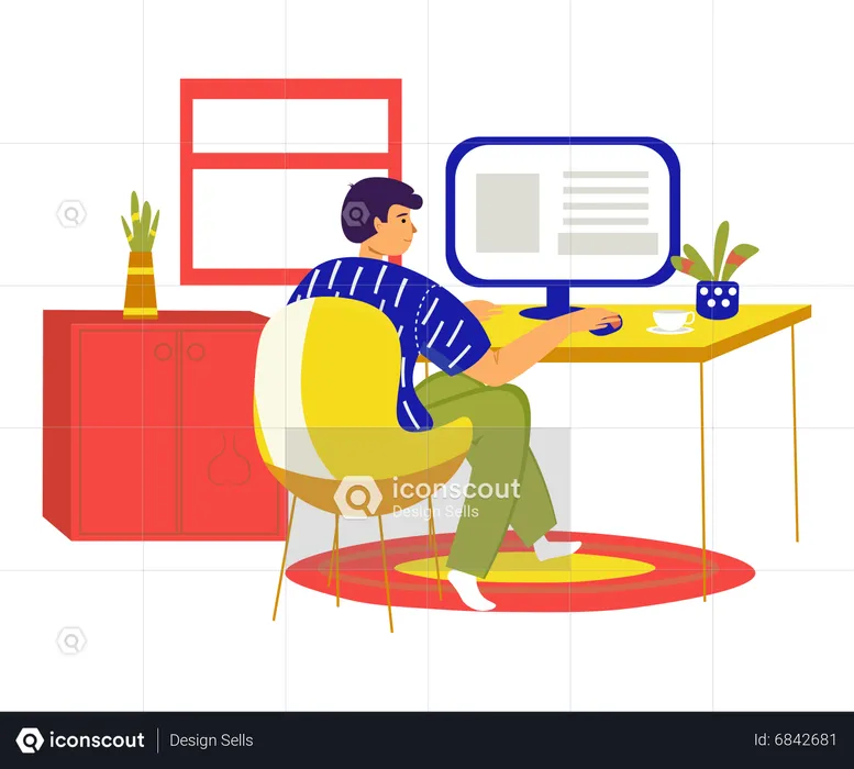 Homem trabalhando em home office  Ilustração