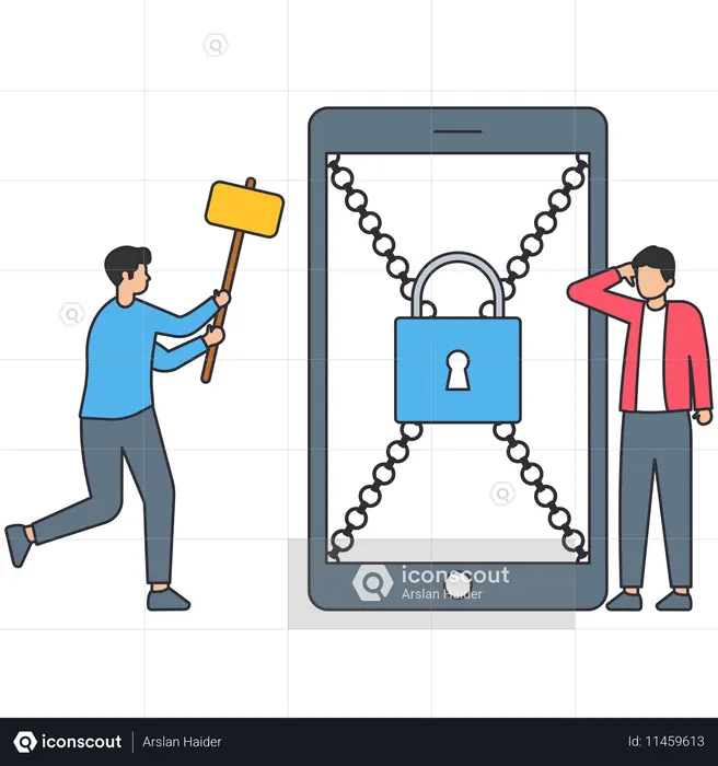 Homem trabalhando em recursos de desbloqueio  Ilustração