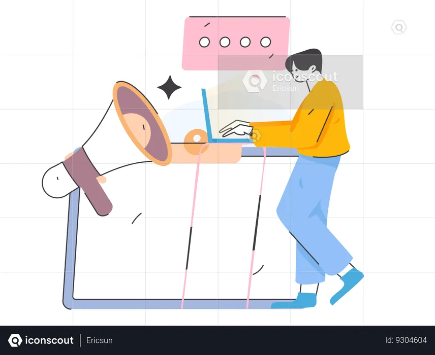 Homem trabalhando em marketing digital  Ilustração