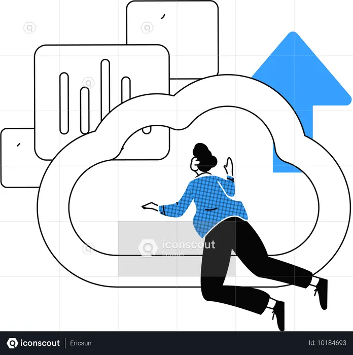 Homem trabalhando no gerenciamento de dados em nuvem  Ilustração