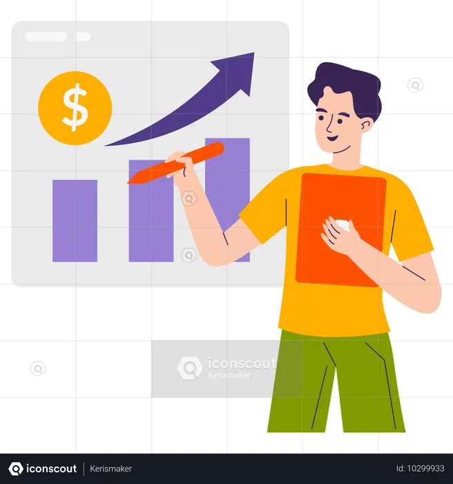 Homem trabalhando em registros financeiros  Ilustração