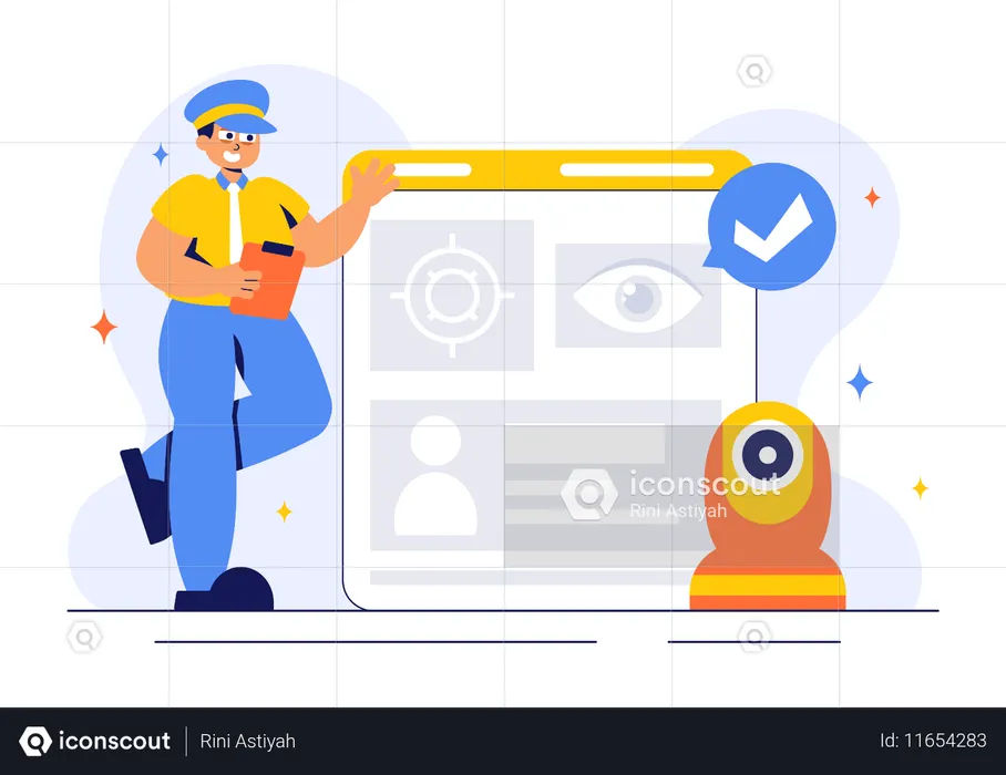 Homem trabalhando em serviços de vigilância  Ilustração