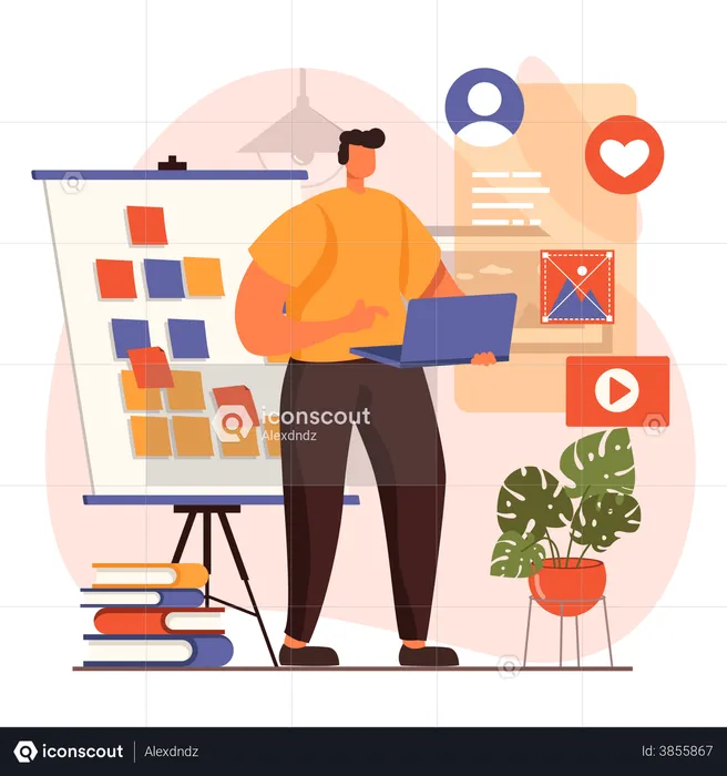 Homem trabalhando em web design  Ilustração