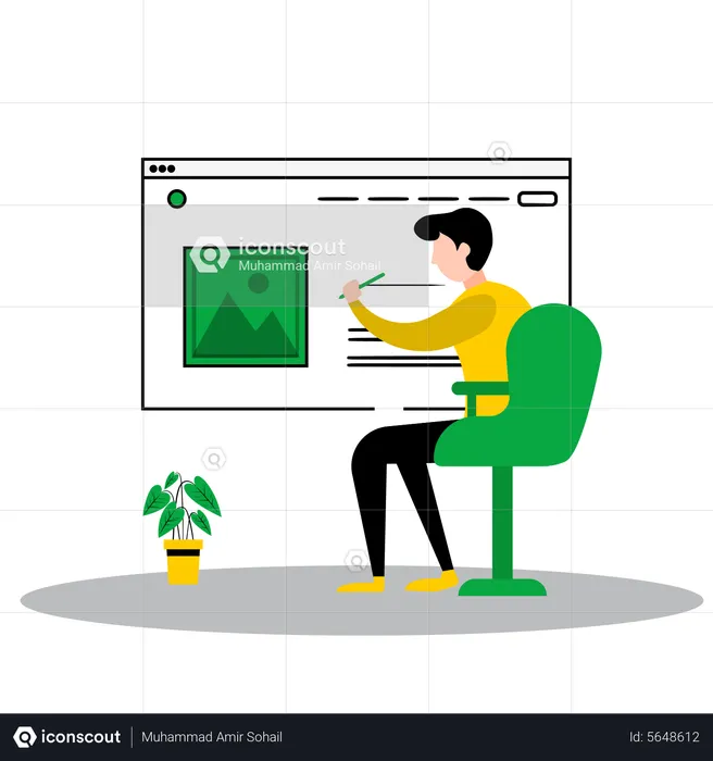 Homem trabalhando em web design  Ilustração