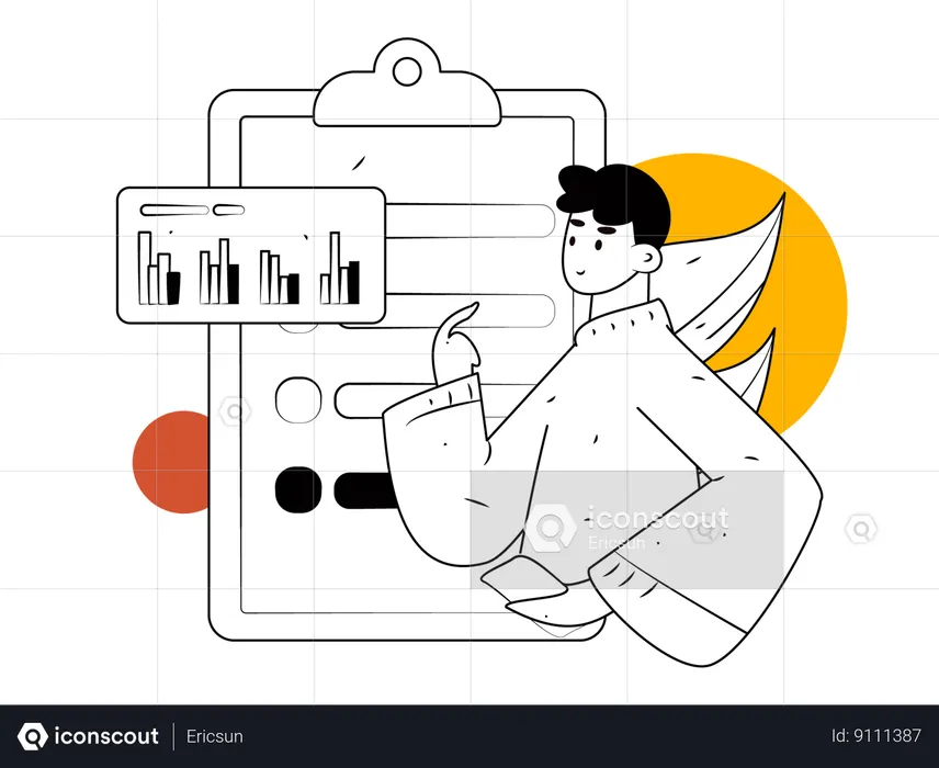 Homem trabalhando em análise de negócios  Ilustração