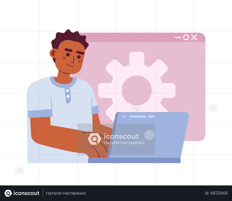Homem trabalhando no desenvolvimento de sites  Ilustração