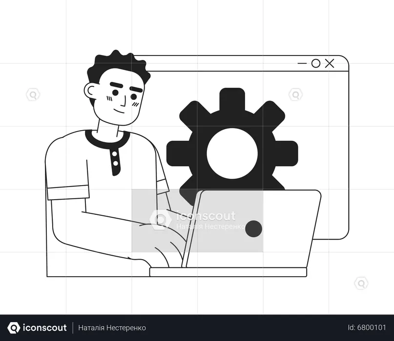 Homem trabalhando no desenvolvimento de sites  Ilustração
