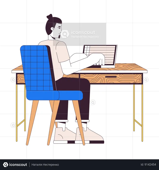 Homem trabalhando no laptop  Ilustração