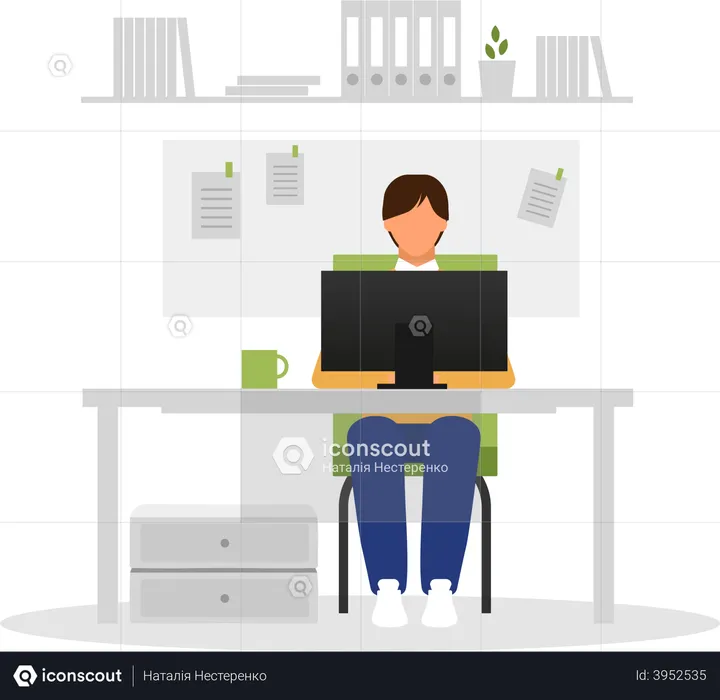 Homem trabalhando no laptop  Ilustração