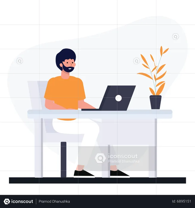 Homem trabalhando no laptop  Ilustração