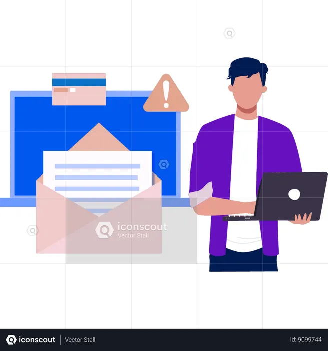 Homem trabalhando em documento de correio  Ilustração