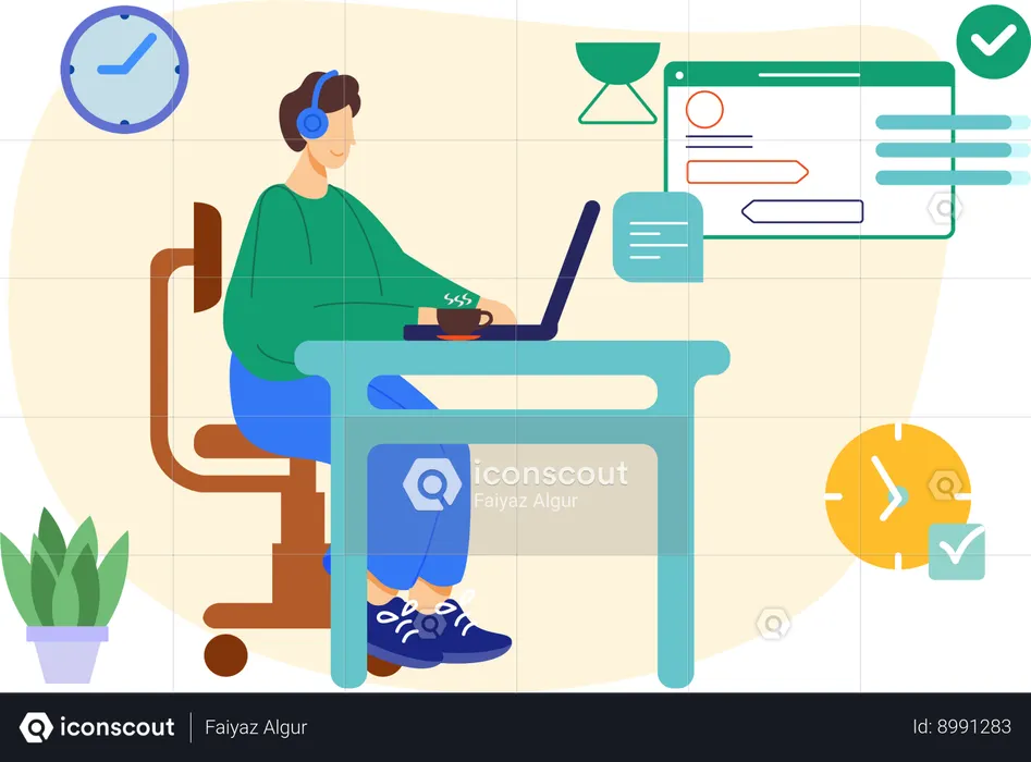 Homem trabalhando no progresso do projeto de negócios  Ilustração