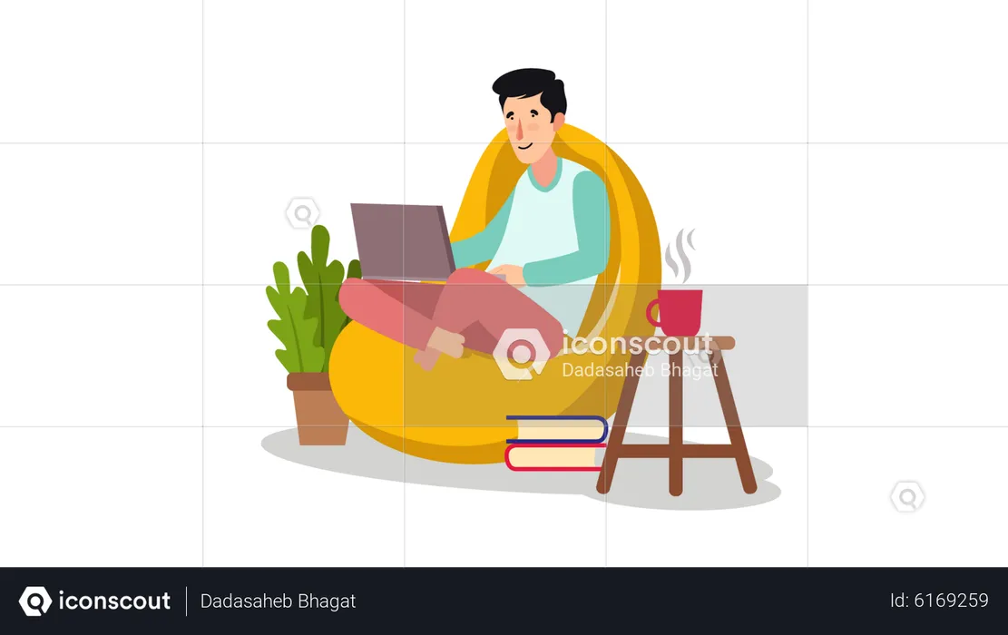 Homem trabalhando remotamente  Ilustração