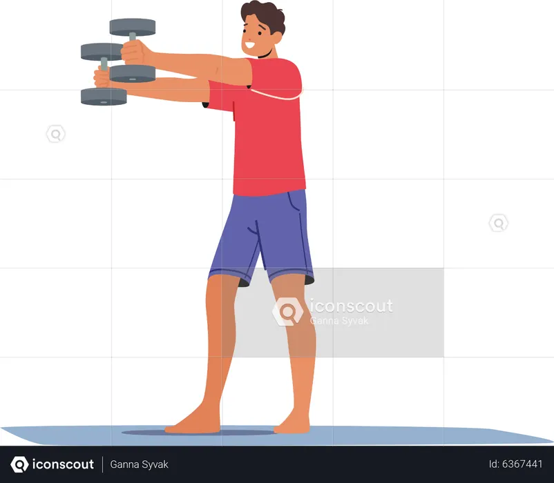 Homem treinando com halteres  Ilustração