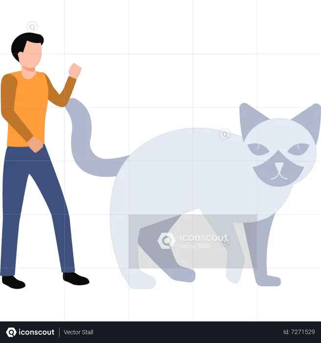 Homem treinando gato  Ilustração