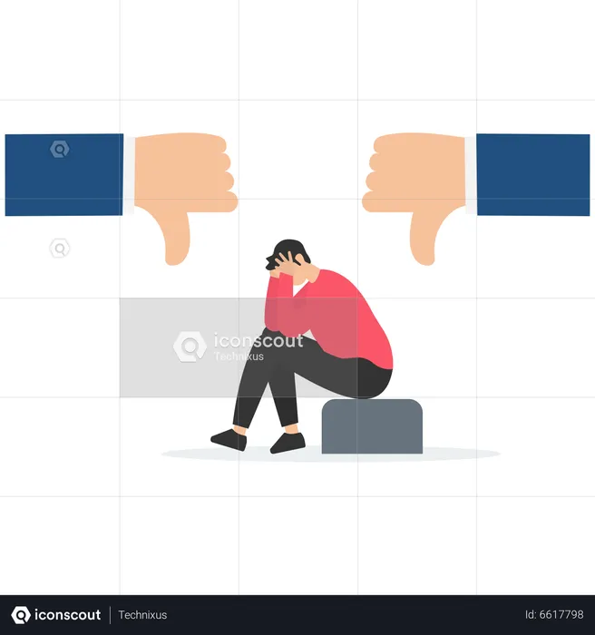 Homem triste recebendo feedback negativo  Ilustração