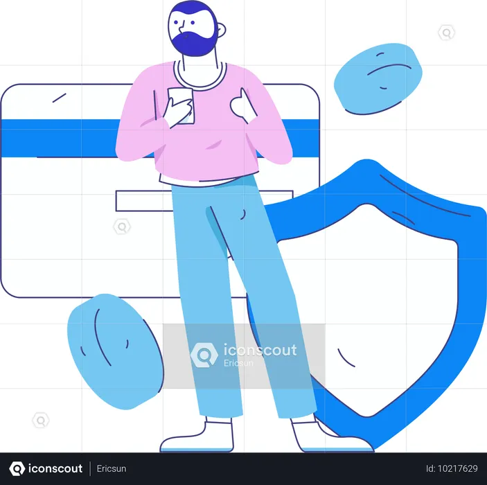 Homem usando celular fazendo pagamento seguro  Ilustração