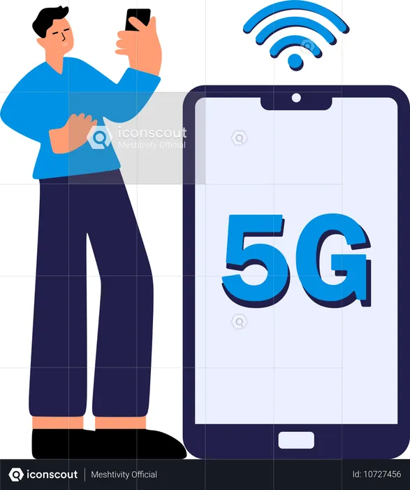 Masculino usando conectividade de rede 5G  Ilustração