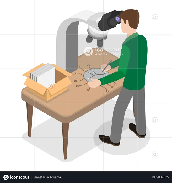 Homem usando dispositivo de fabricação eletrônica  Ilustração