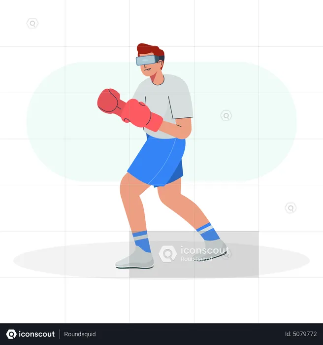 Homem usando óculos VR e jogando boxe  Ilustração