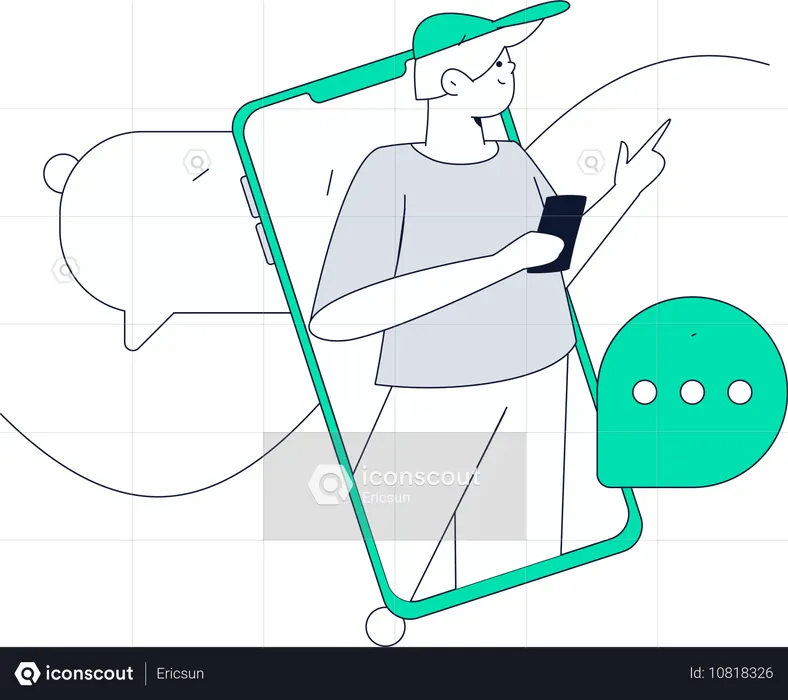 Homem usando redes sociais  Ilustração
