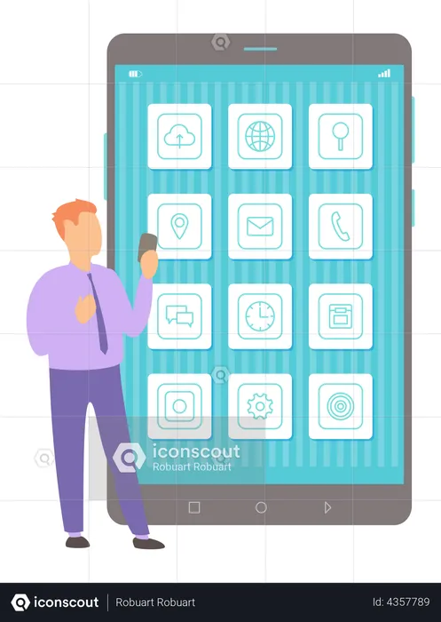 Homem usando aplicativos para smartphone  Ilustração