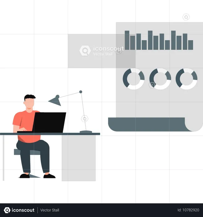 Homem verificando gráfico de pizza  Ilustração