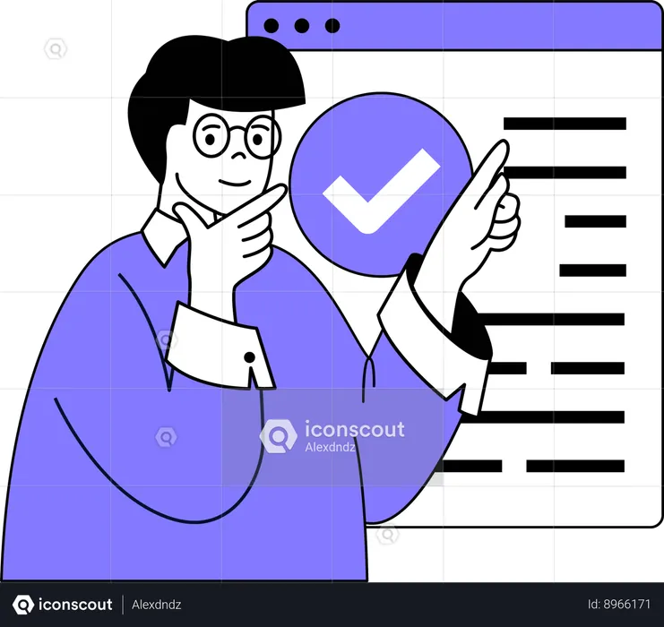 Homem verificando relatório de negócios on-line  Ilustração