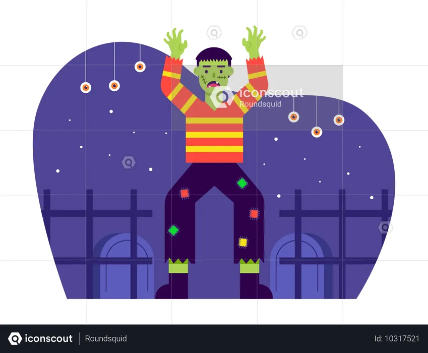 Homem vestido de Frankenstein para festa à fantasia de Halloween  Ilustração