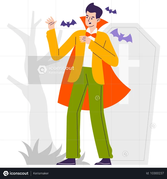 Homem vestindo fantasia de Drácula  Ilustração