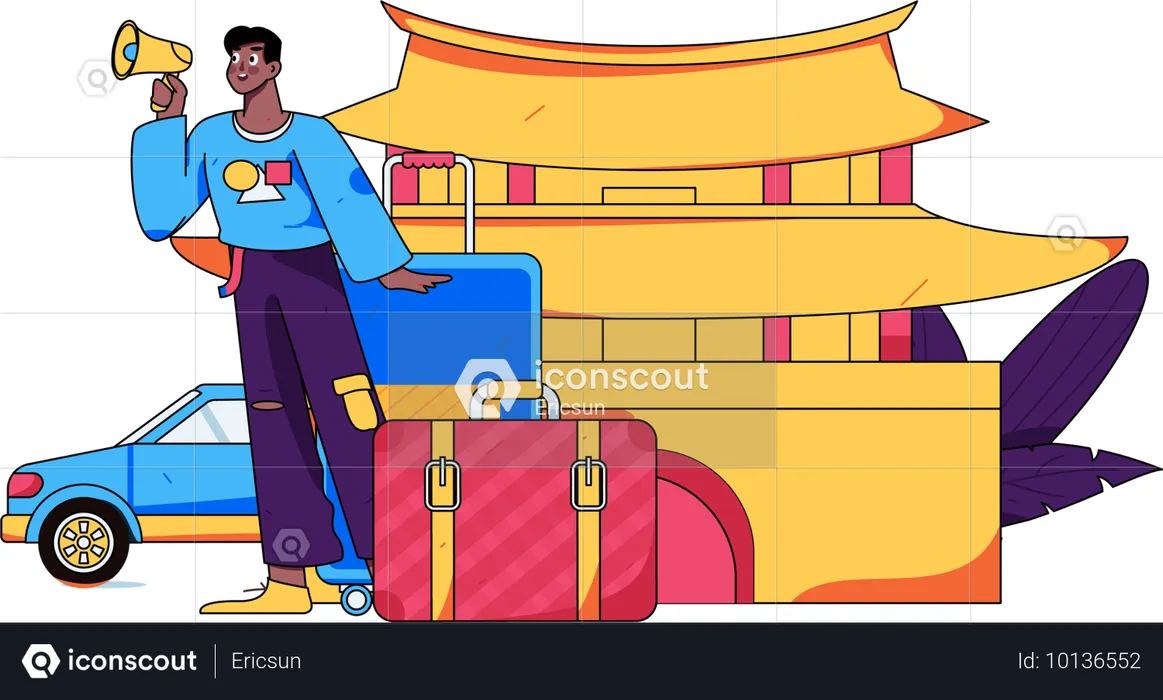 Homem viajando internacionalmente  Ilustração