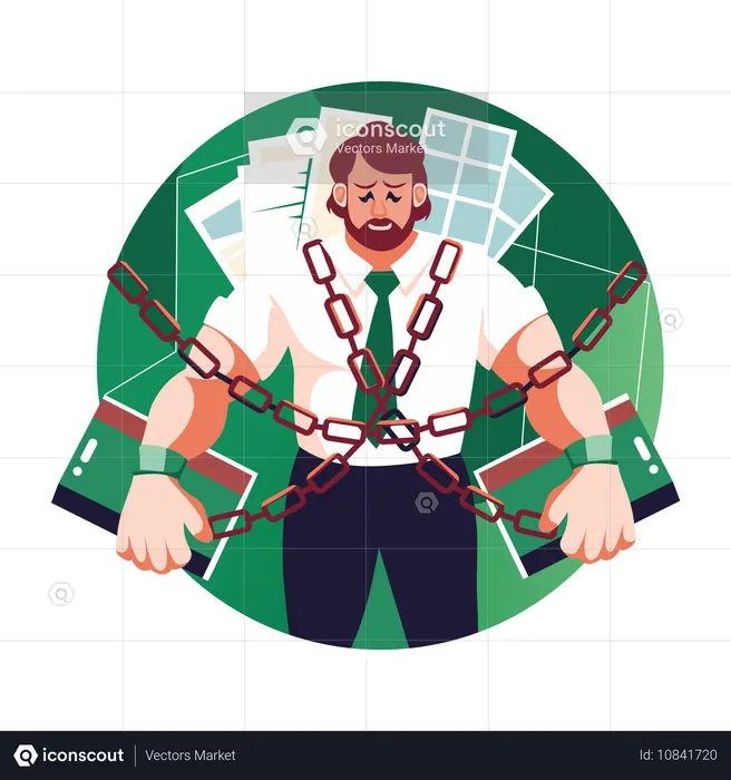 Homem viciado em trabalho  Ilustração